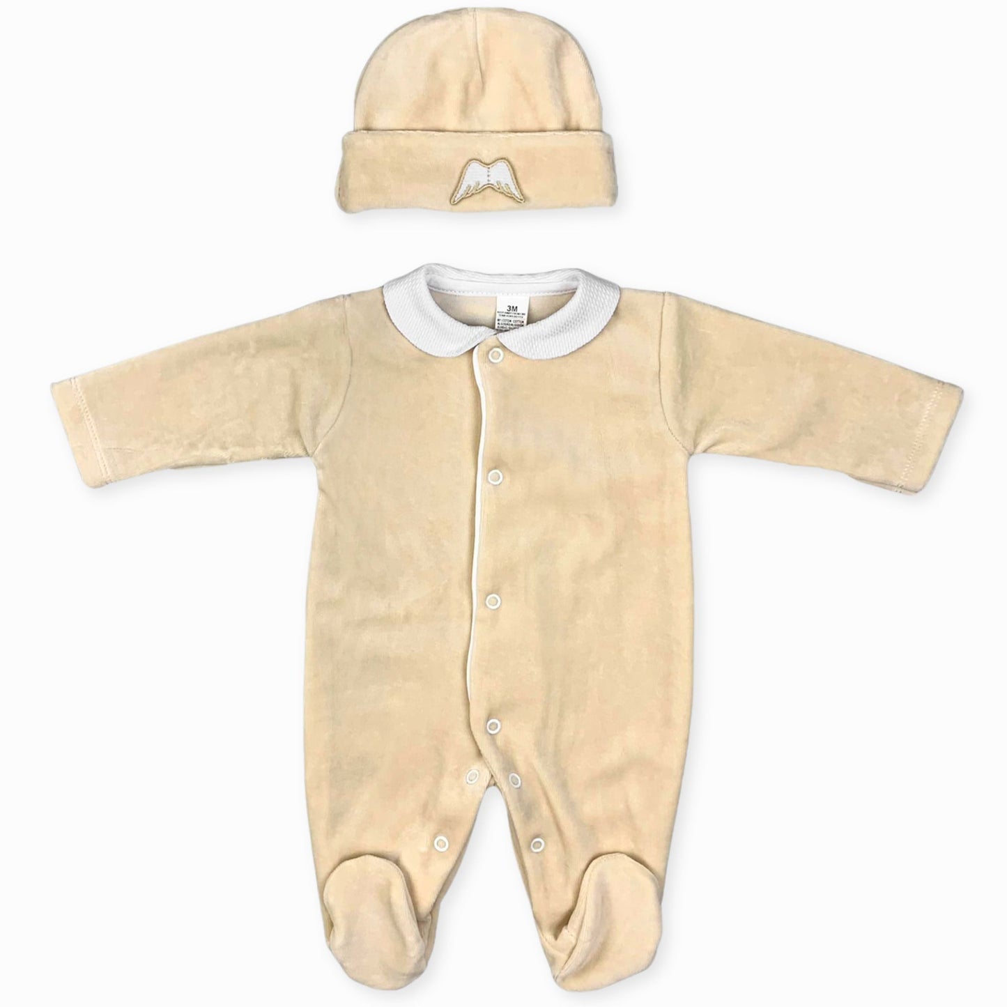beige two piece sleepsuit with angel wings