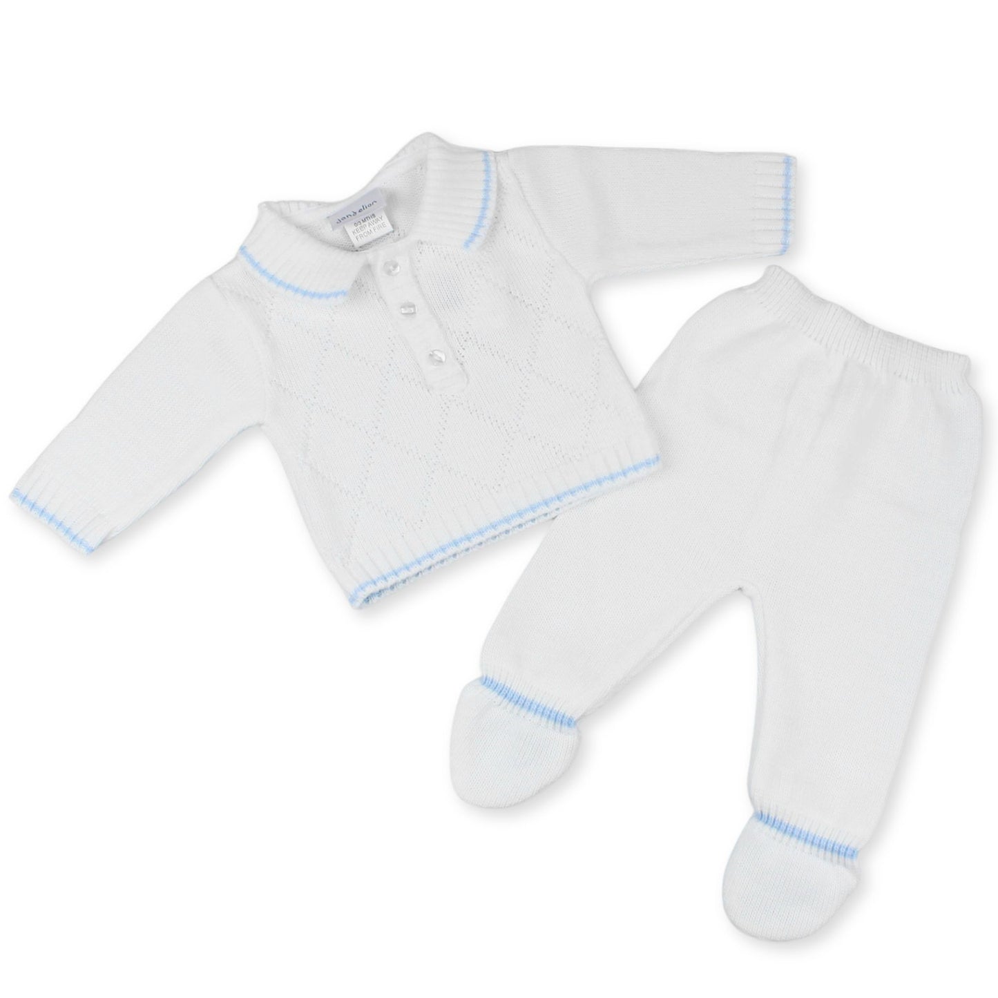 baby boys knitted white polo set with leggings