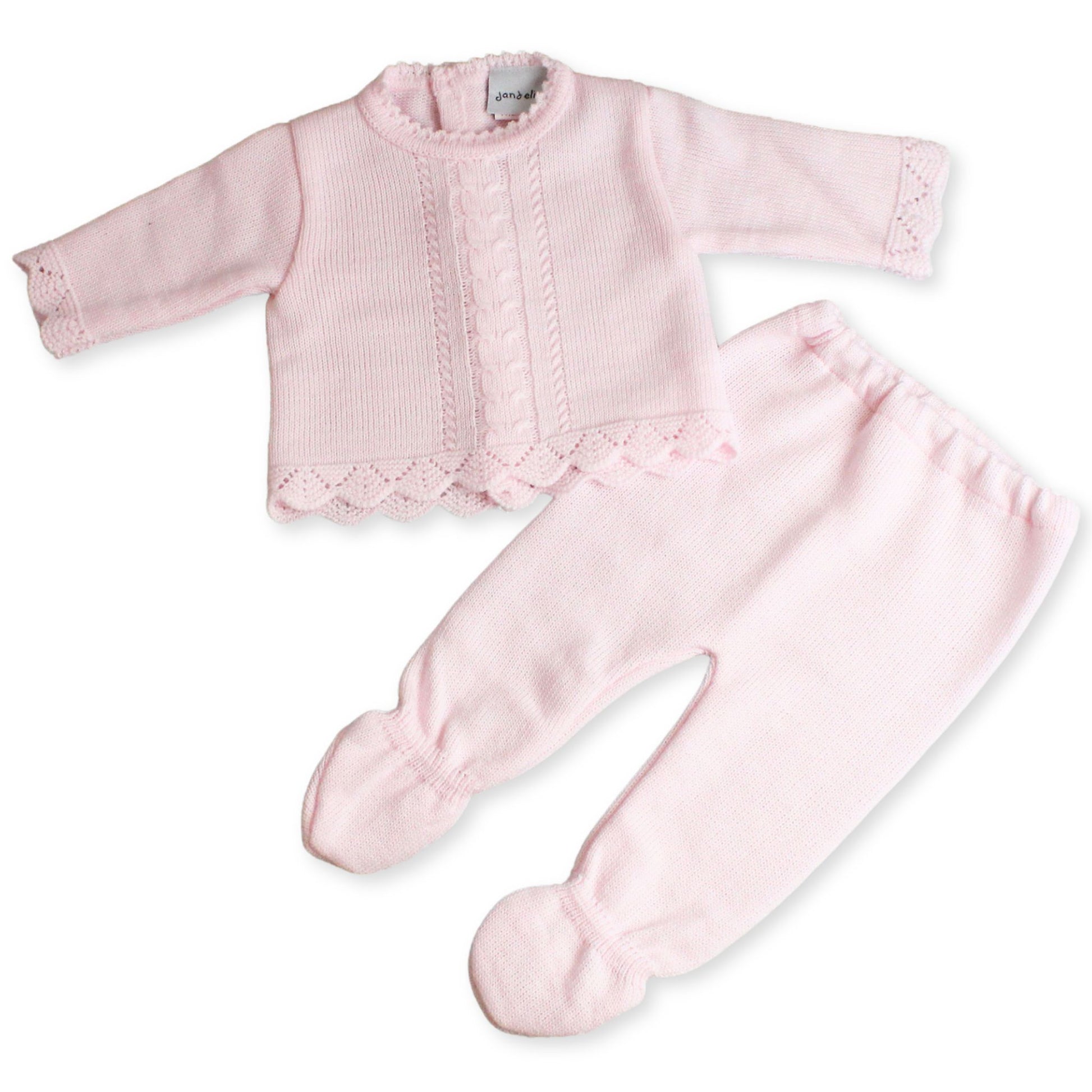 baby girl pink knitted pink outfit two piece by dandelion
