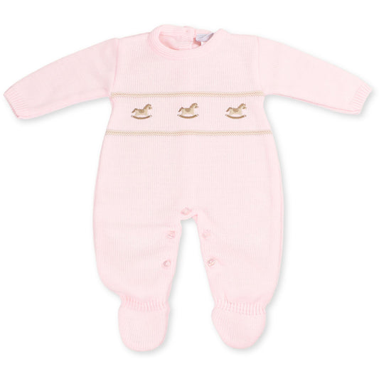 knitted dandelion pink rocking horse outfit