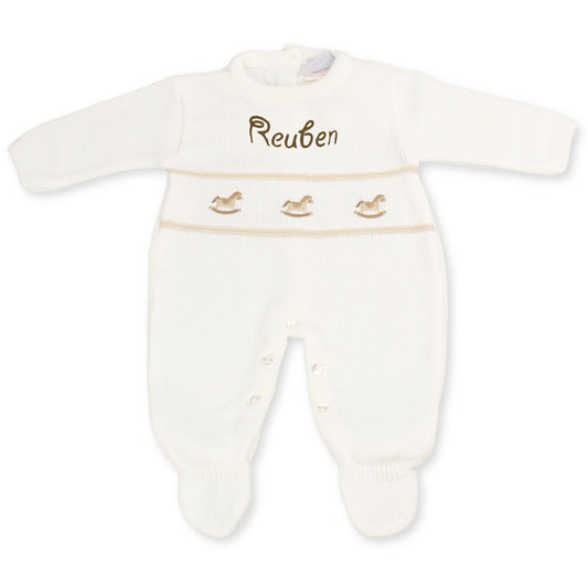 baby unisex cream personalsied rocking horse all in one