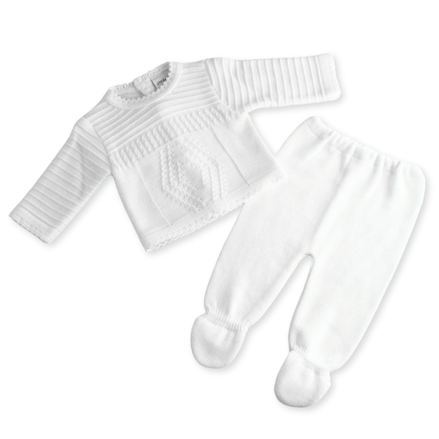 baby white two piece knitted outfit by dandelion