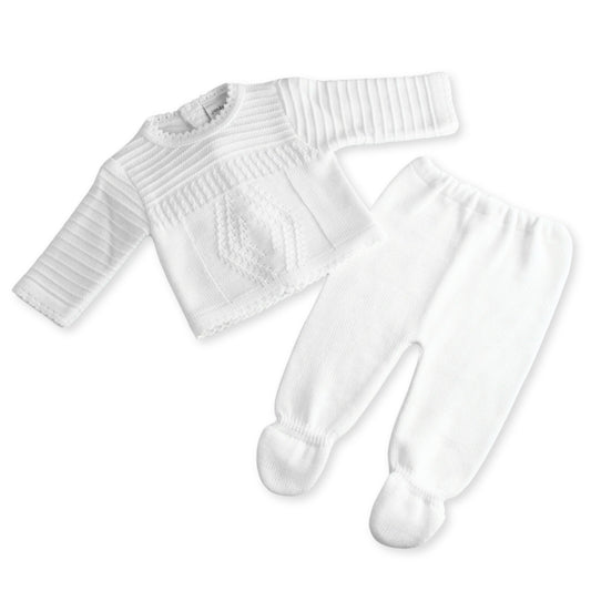 baby white two piece knitted outfit by dandelion