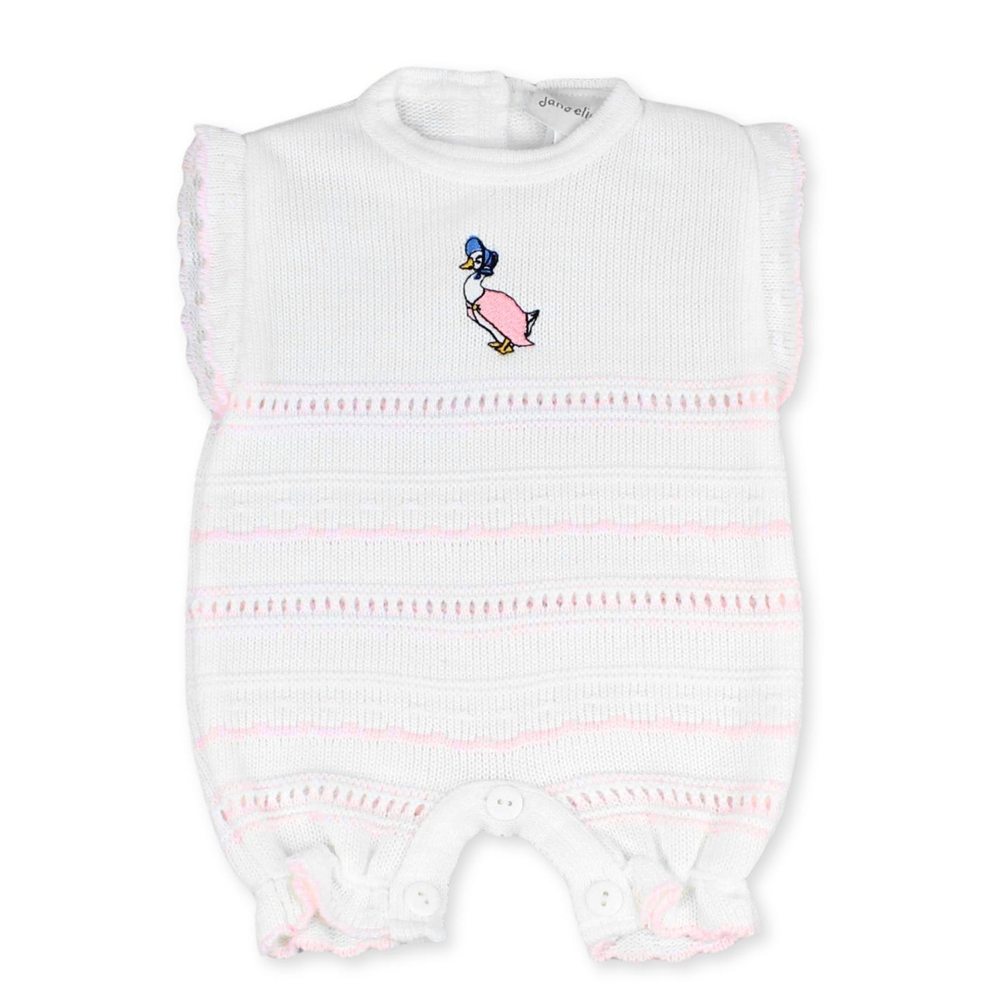 white and pink duck romper