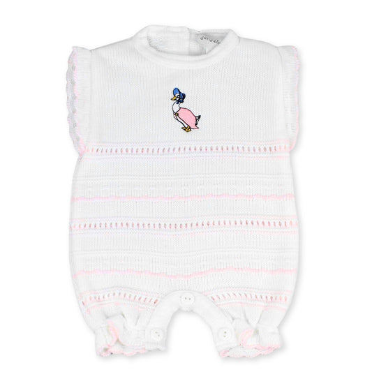 white and pink duck romper