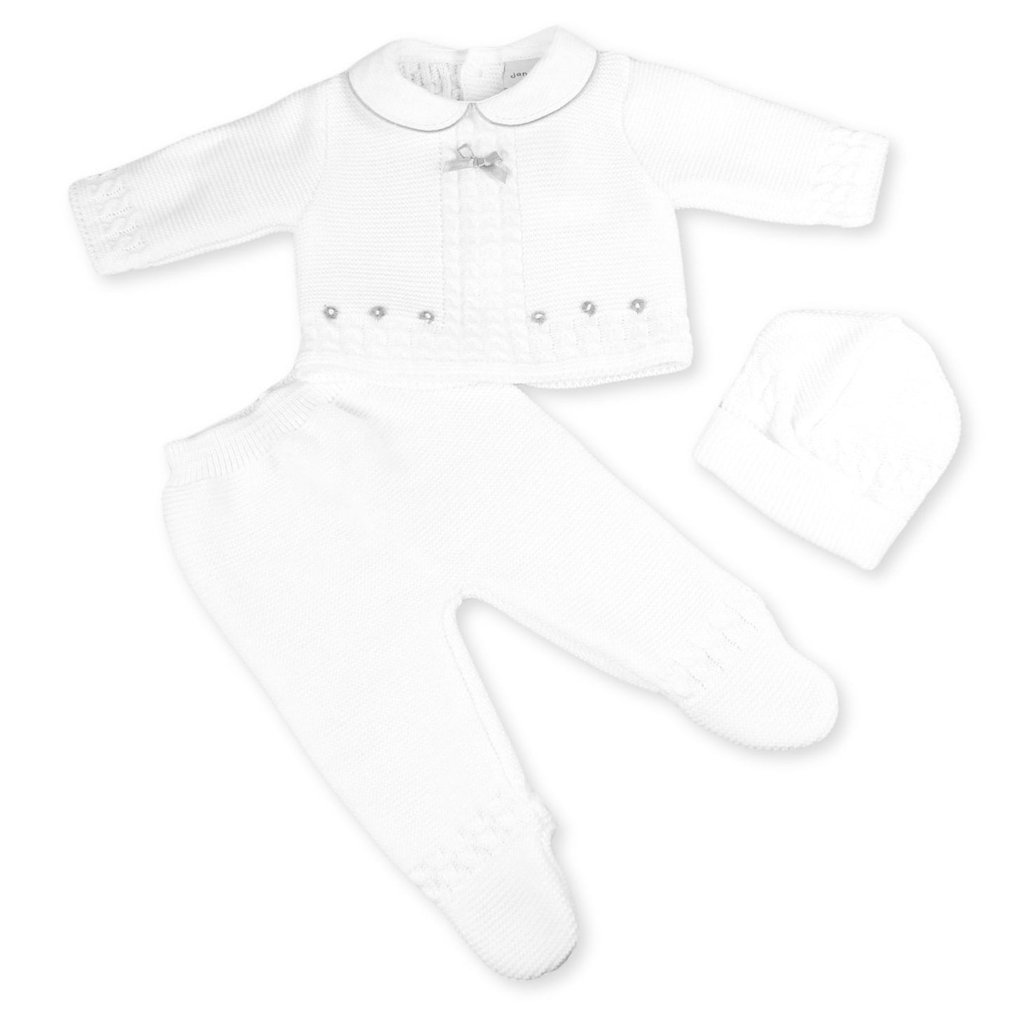 baby newborn unisex knitted white outfit with hat