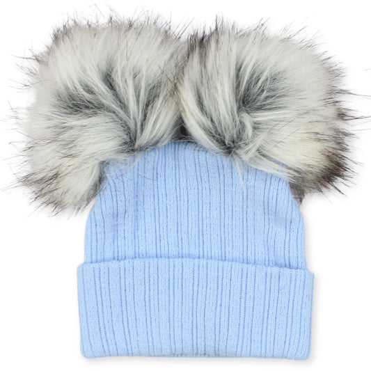 baby boys double pom pom blue winter hat