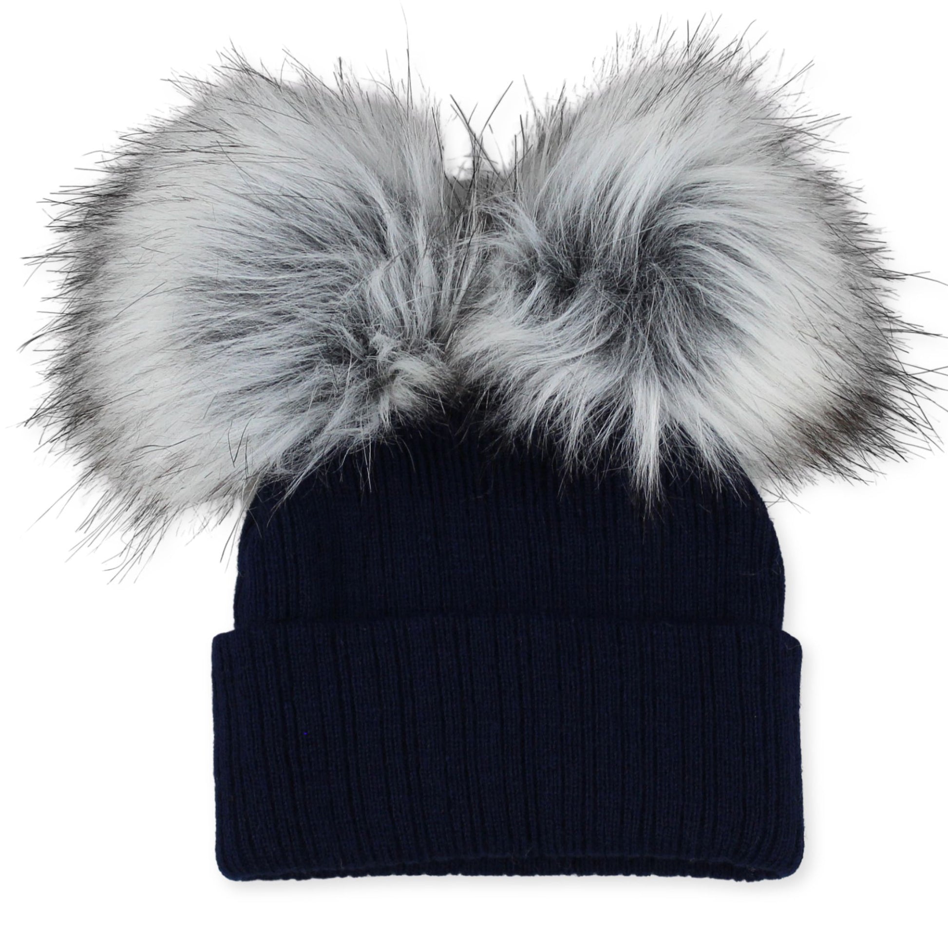 navy blue baby double pom hat