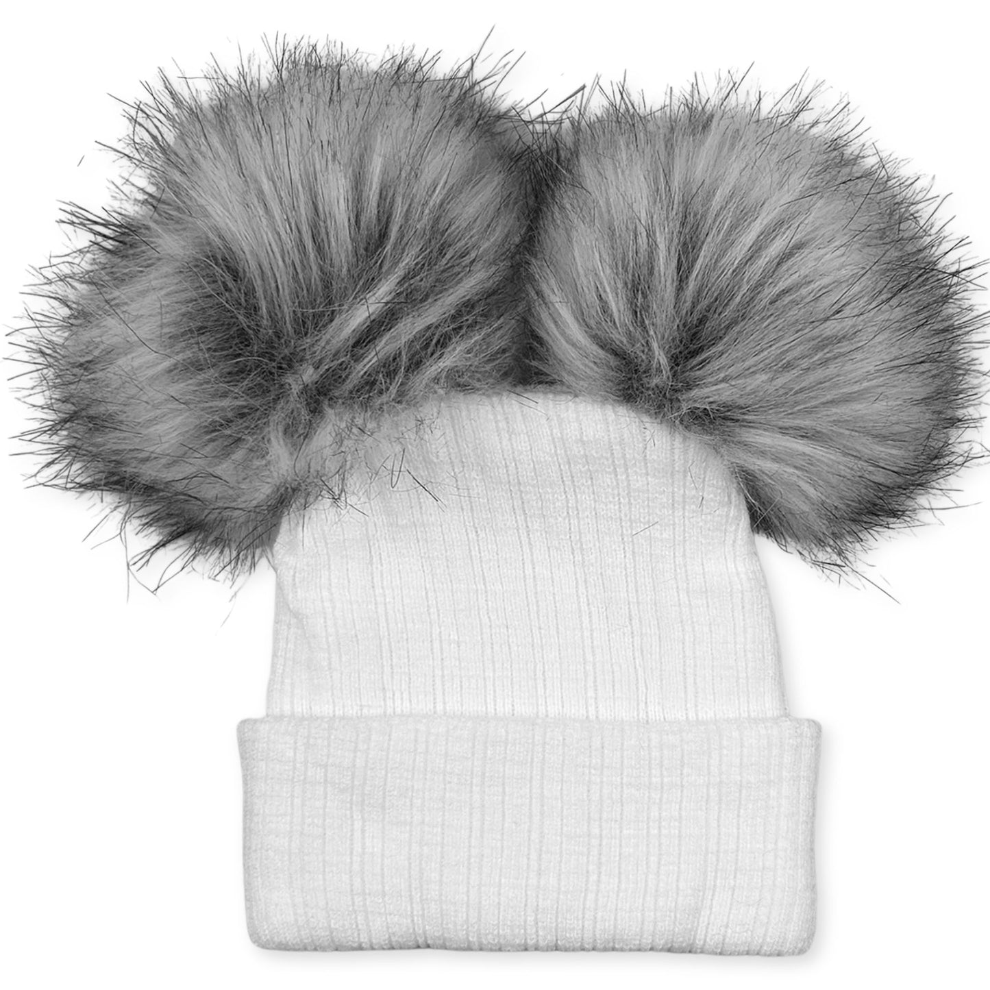 baby unisex white knitted boy girl hat double fur bobble