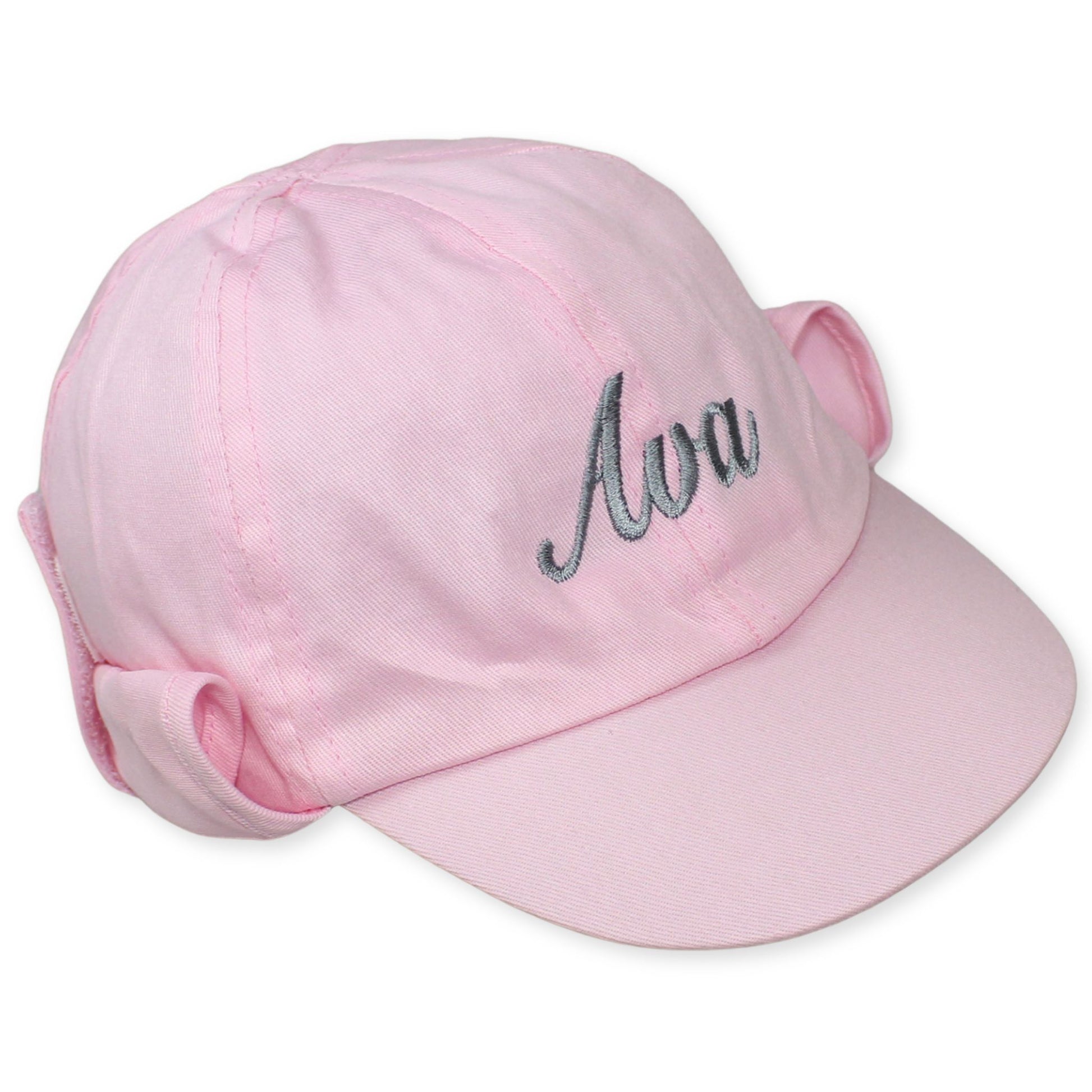 baby girls pink baseball cap with neck flap custom