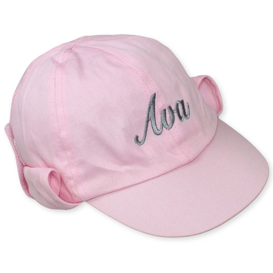 baby girls pink baseball cap with neck flap custom
