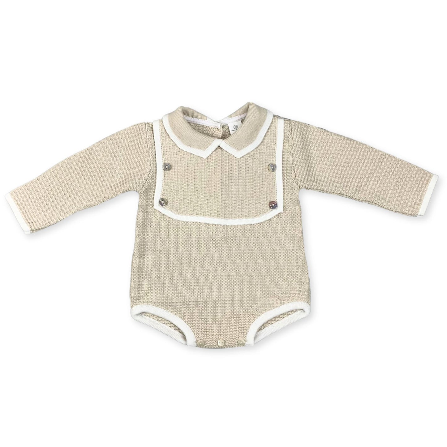 beige knitted baby romper