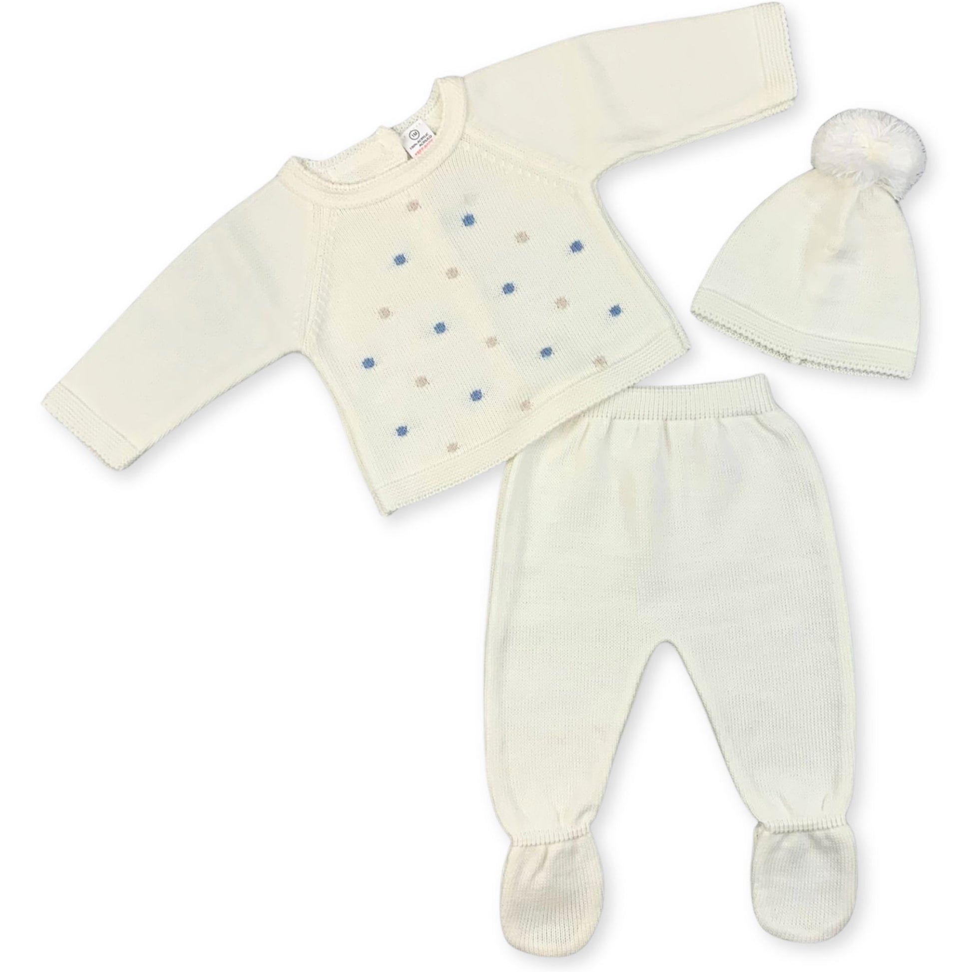 baby boys three piece knitted set white with hat