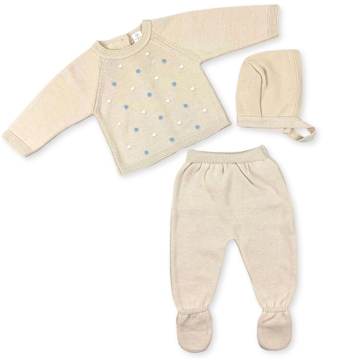 baby 3 piece knitted beige outfit