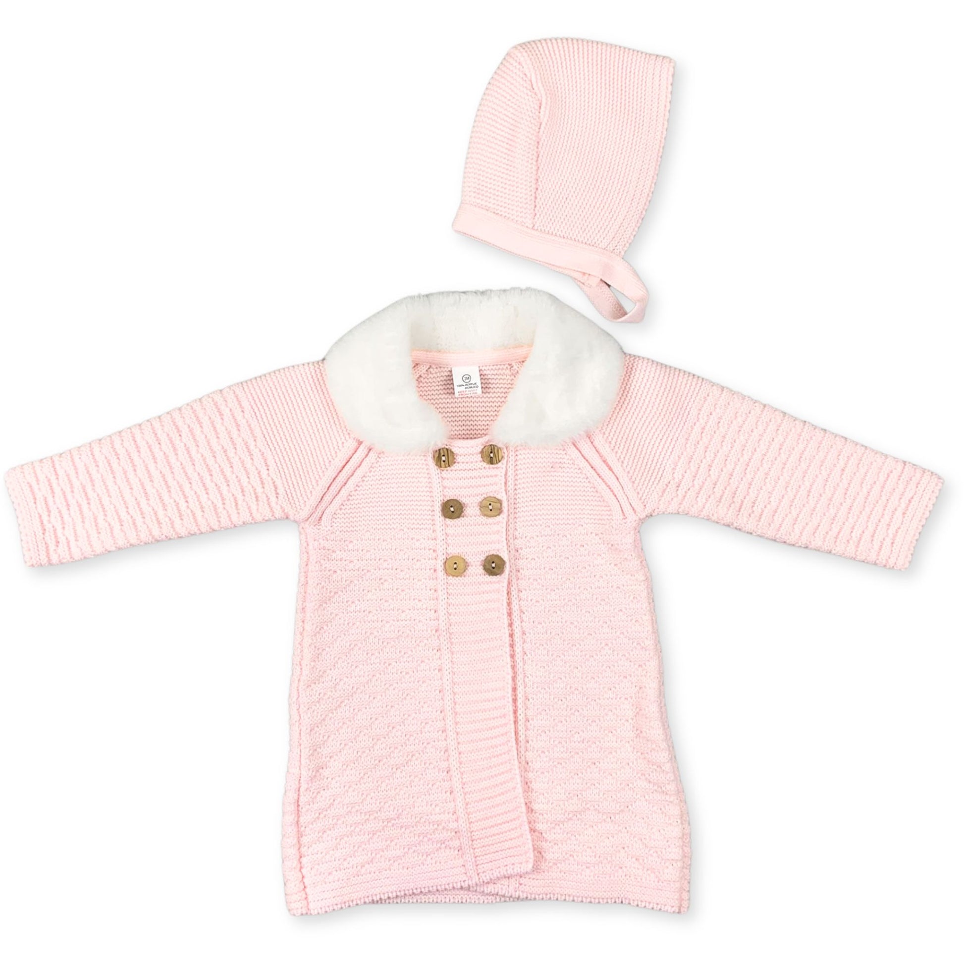 baby girl knitted pink coat and bonnet