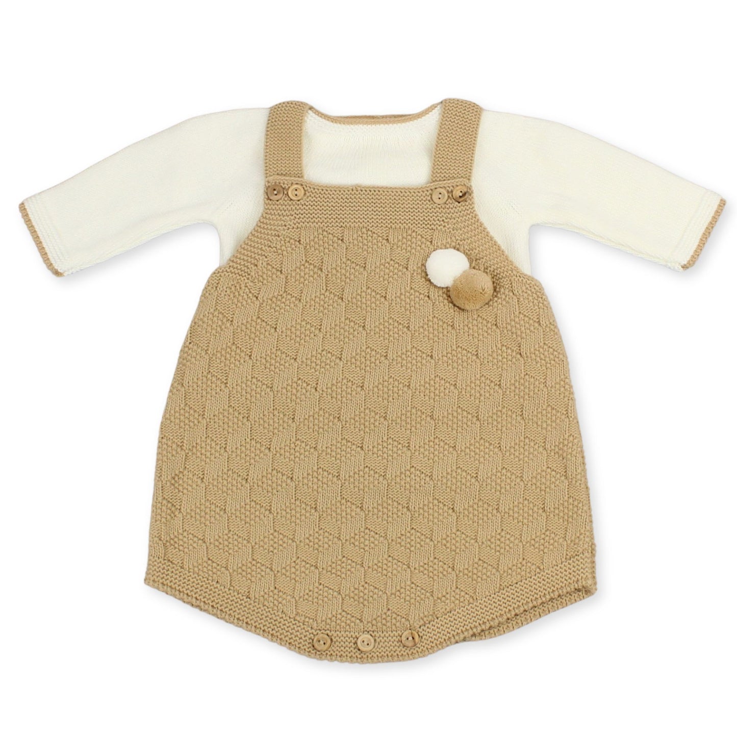 beige knitted outfit romper and top