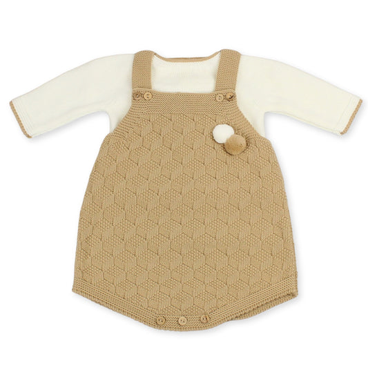beige knitted outfit romper and top