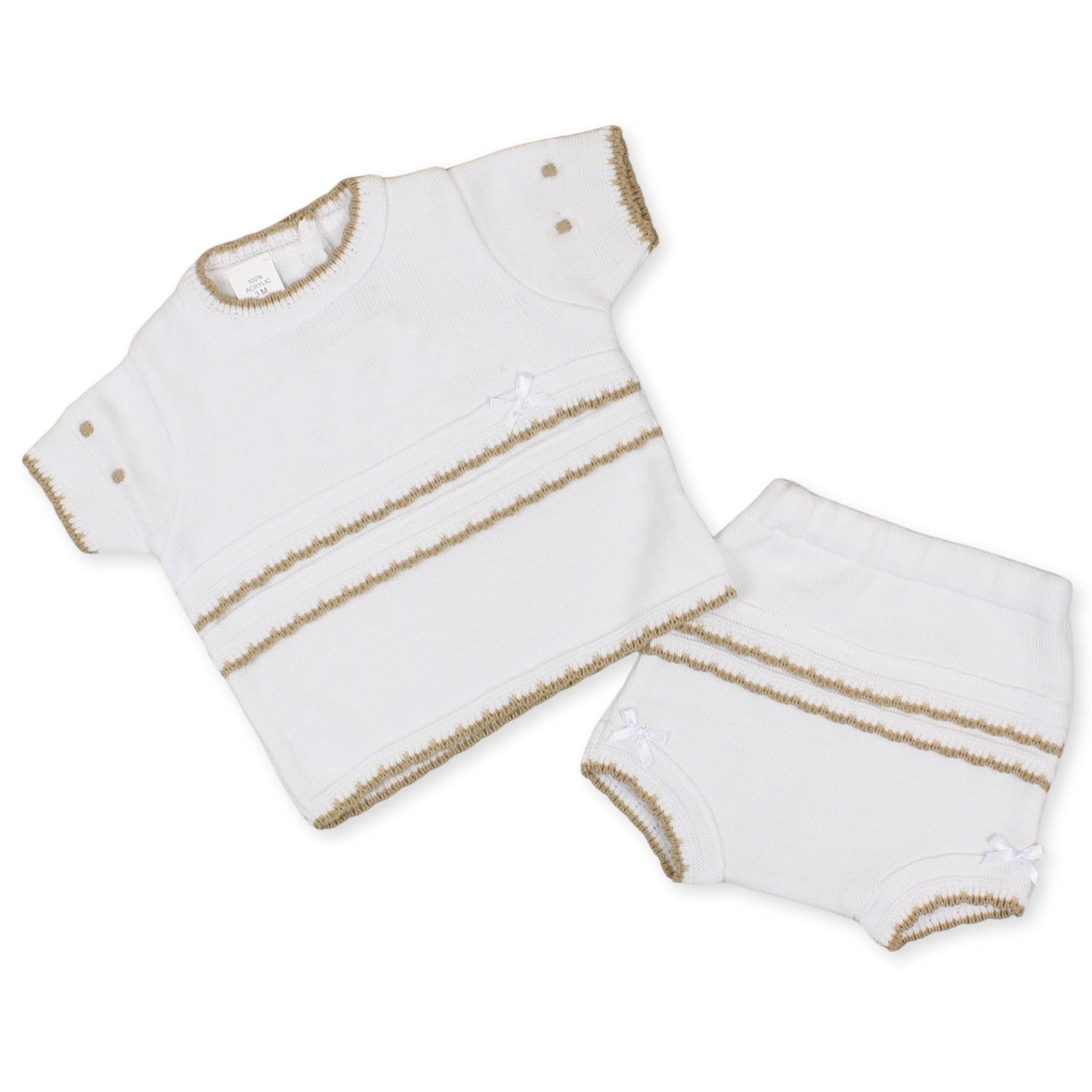 whte beige knitted baby boy 2 piece outfit