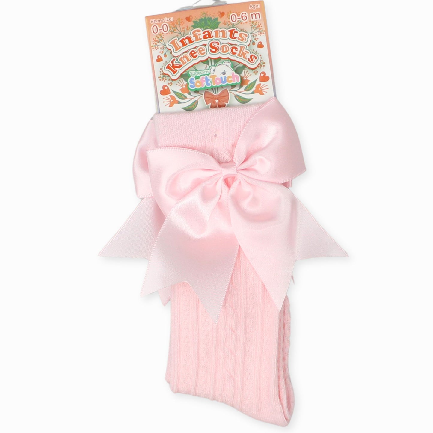 baby girls pink ribbon high knee socks