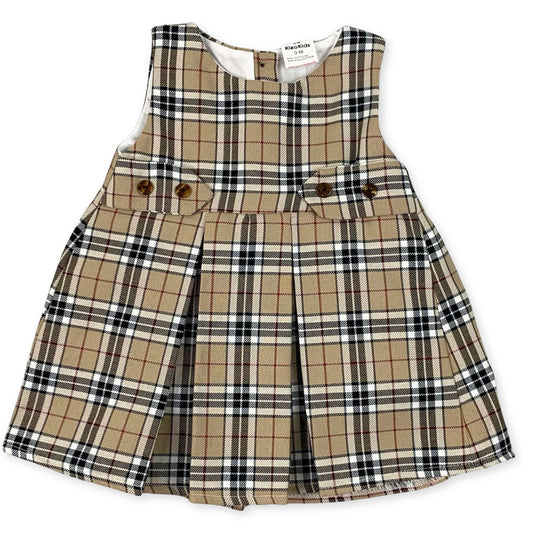 baby girl beige tartan dress