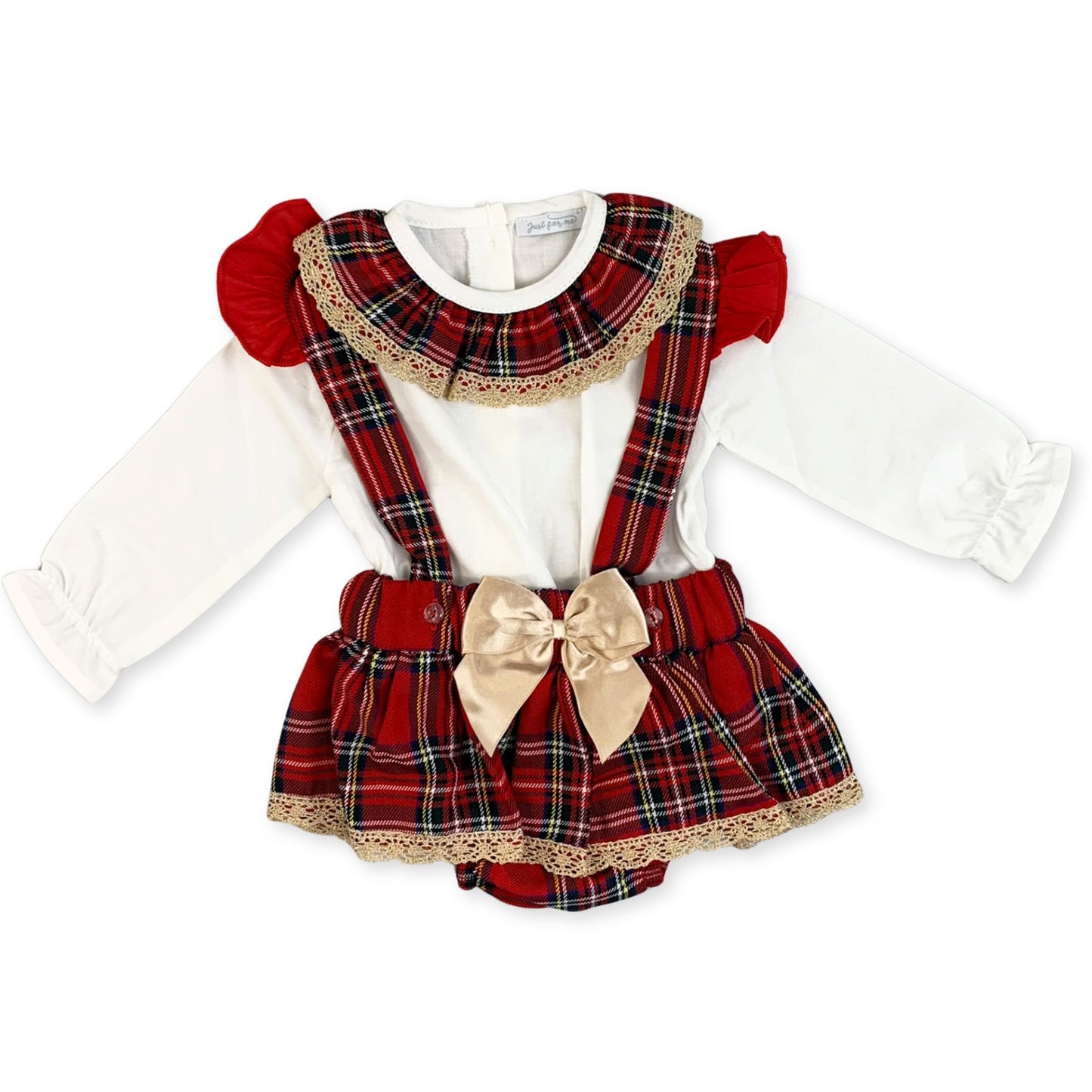Baby Girl Red Tartan Outfit - Blouse With Tartan Collar and Jam Pants