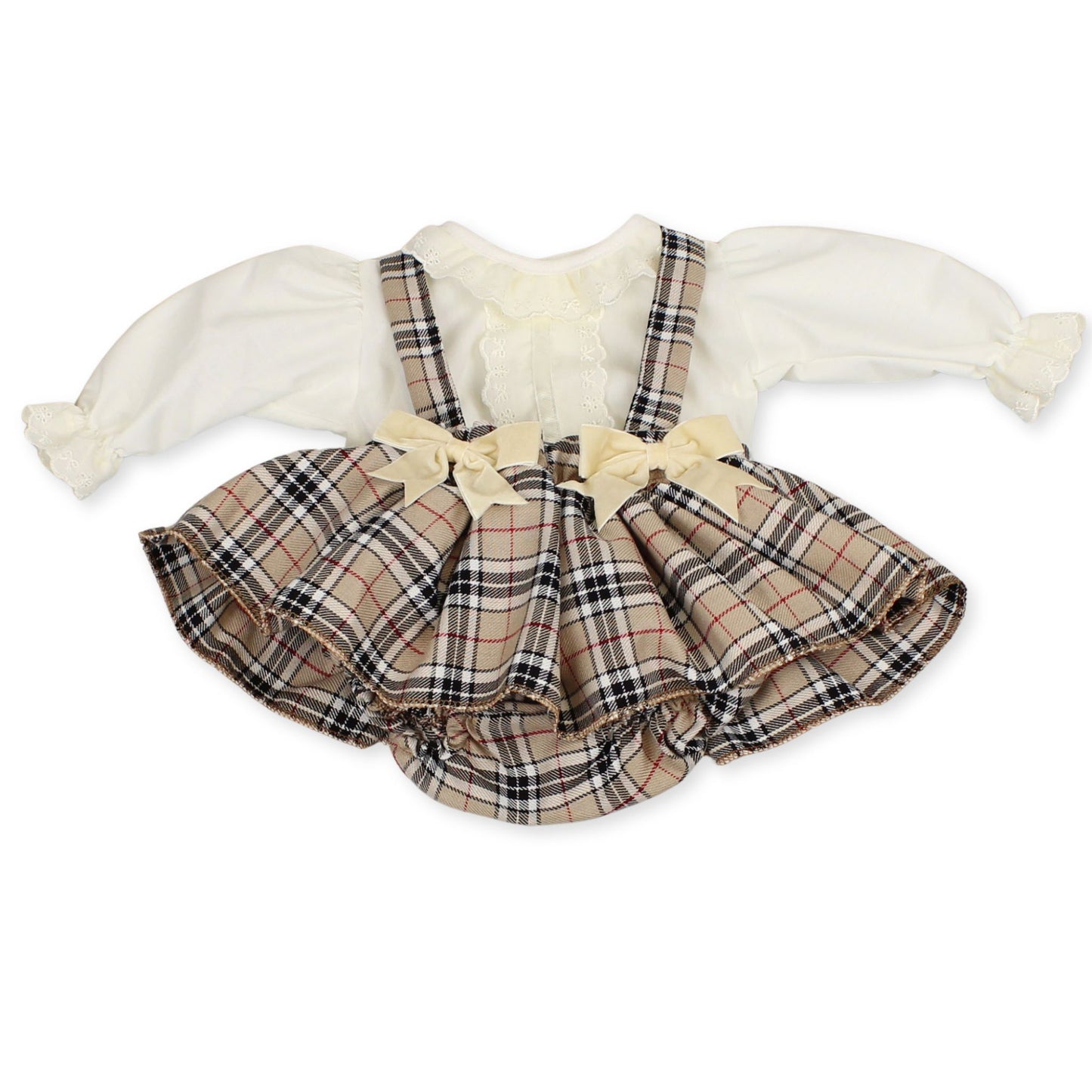 baby girls beige tartan outfit