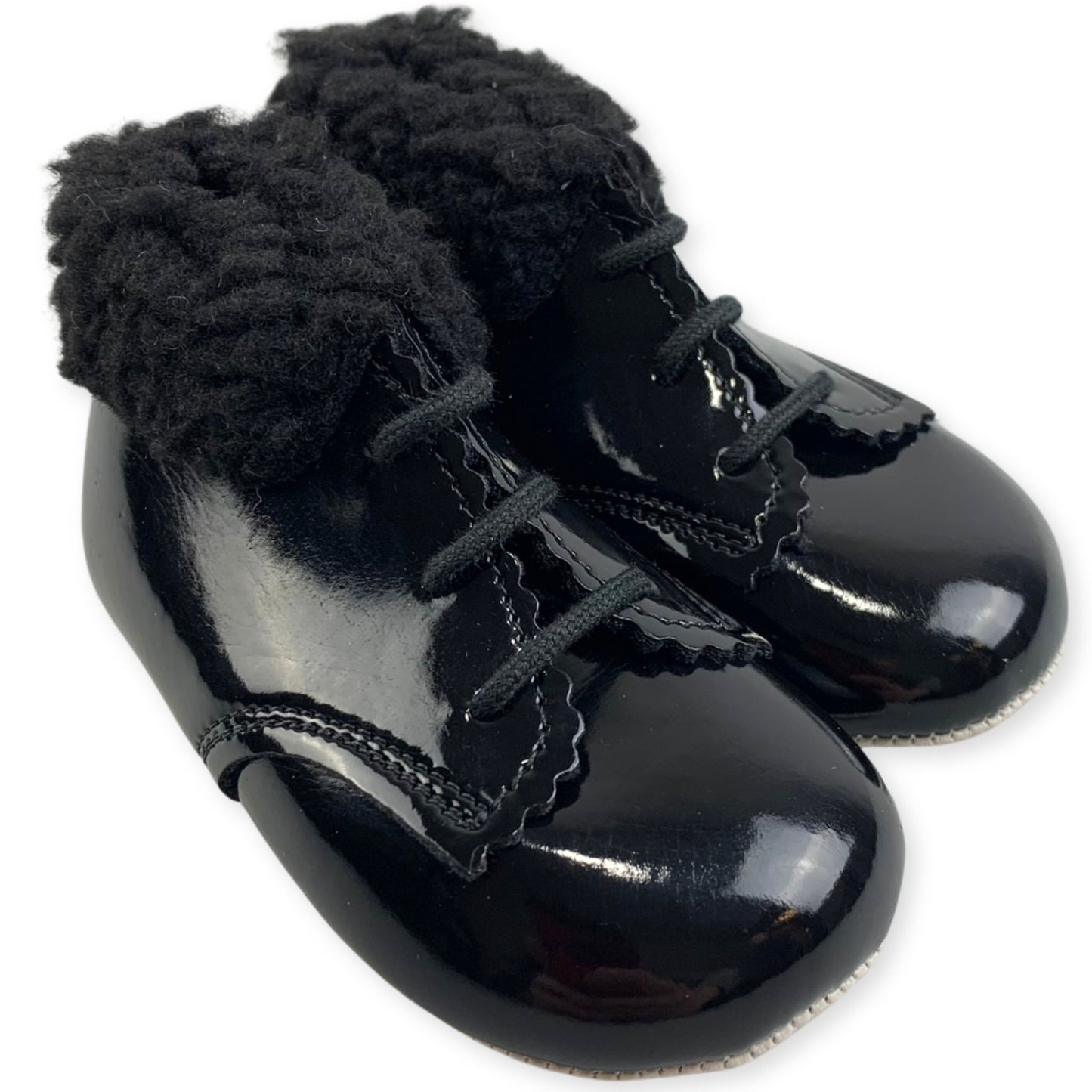 Baby Girls Patent Black Boots With Faux Fur