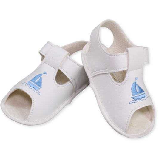 baby boys white summer sandals with blue boat design