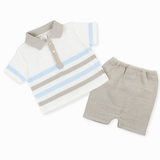 baby boys knitted polo shirt and shorts