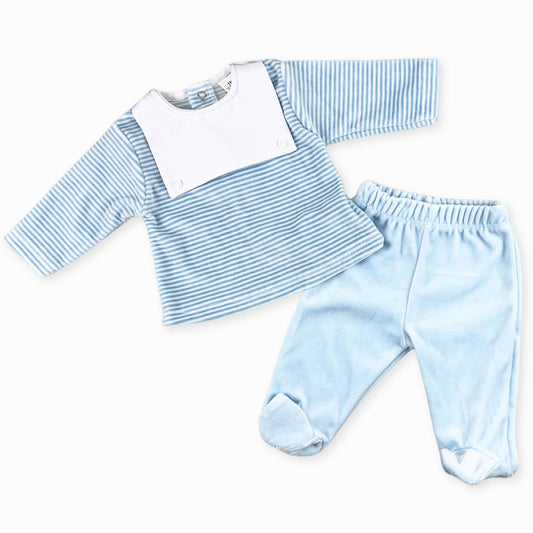 Baby Boy - Two Piece Velour Outfit with Stripes- Blue