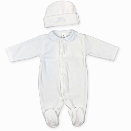 velour angel wings white sleep suit