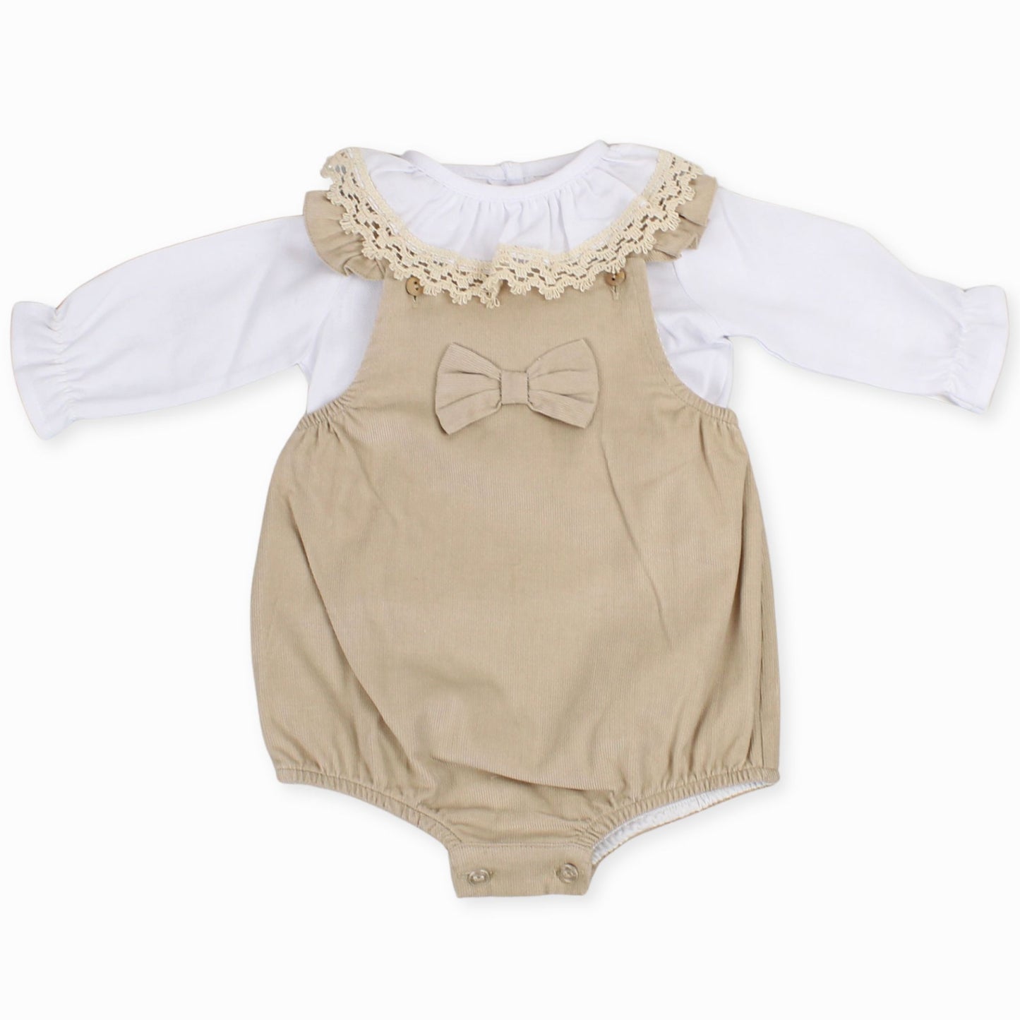 baby girls beige corded romper and shirt