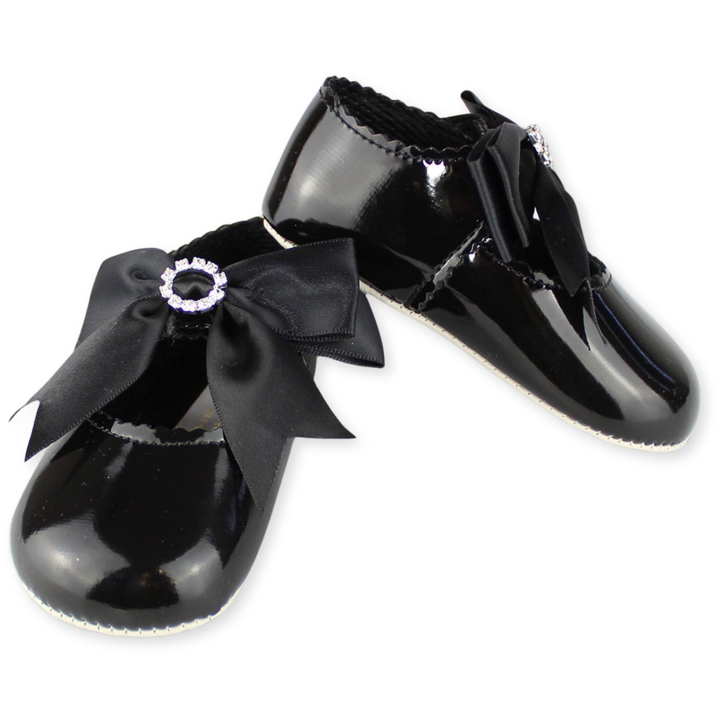 baby girls black diamante bow shoes
