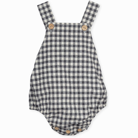 baby boys checked romper in black grey check