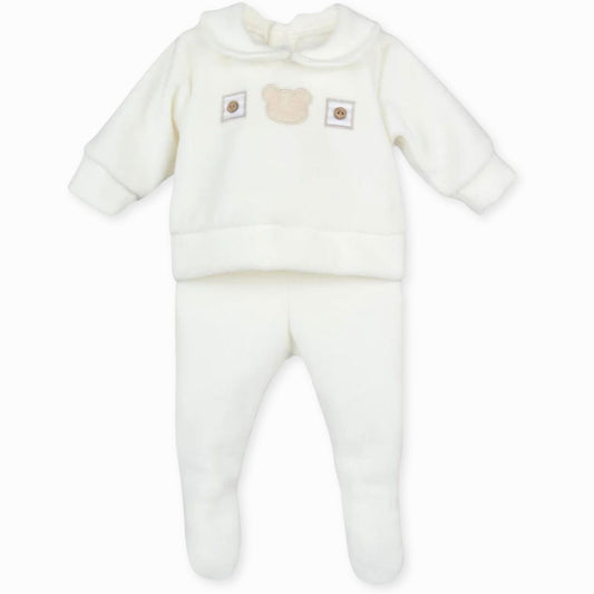 Baby Boys Velour Two Piece Sleepsuit - Cream - Calamaro 11002