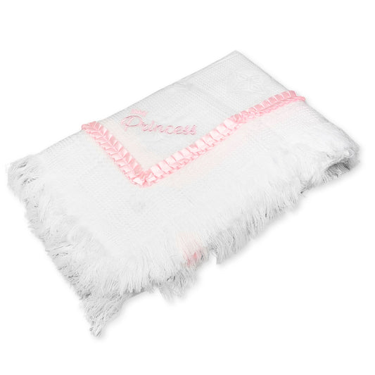baby girls princess shawl white with pink ribon