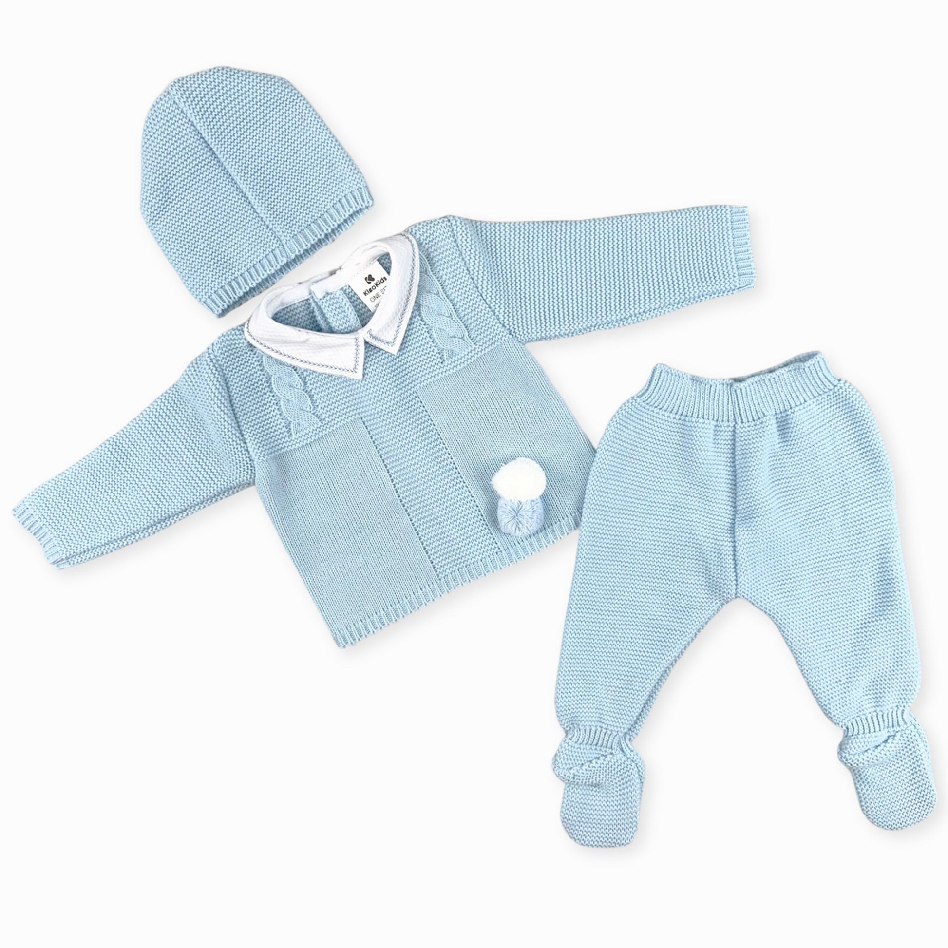 baby boys knitted three piece outfit