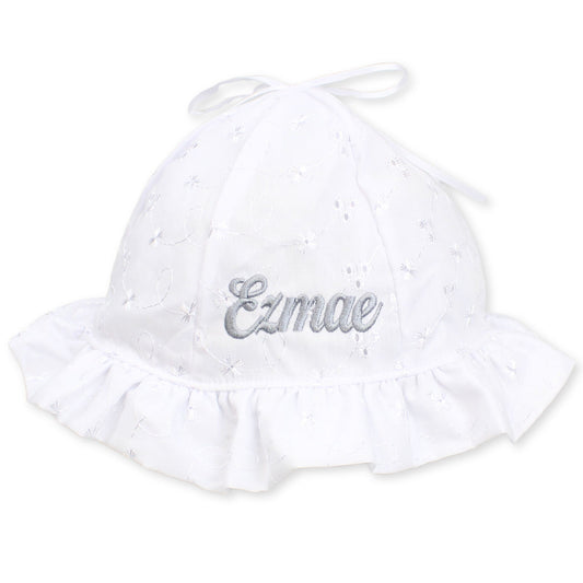 baby girls personalised sun hat white