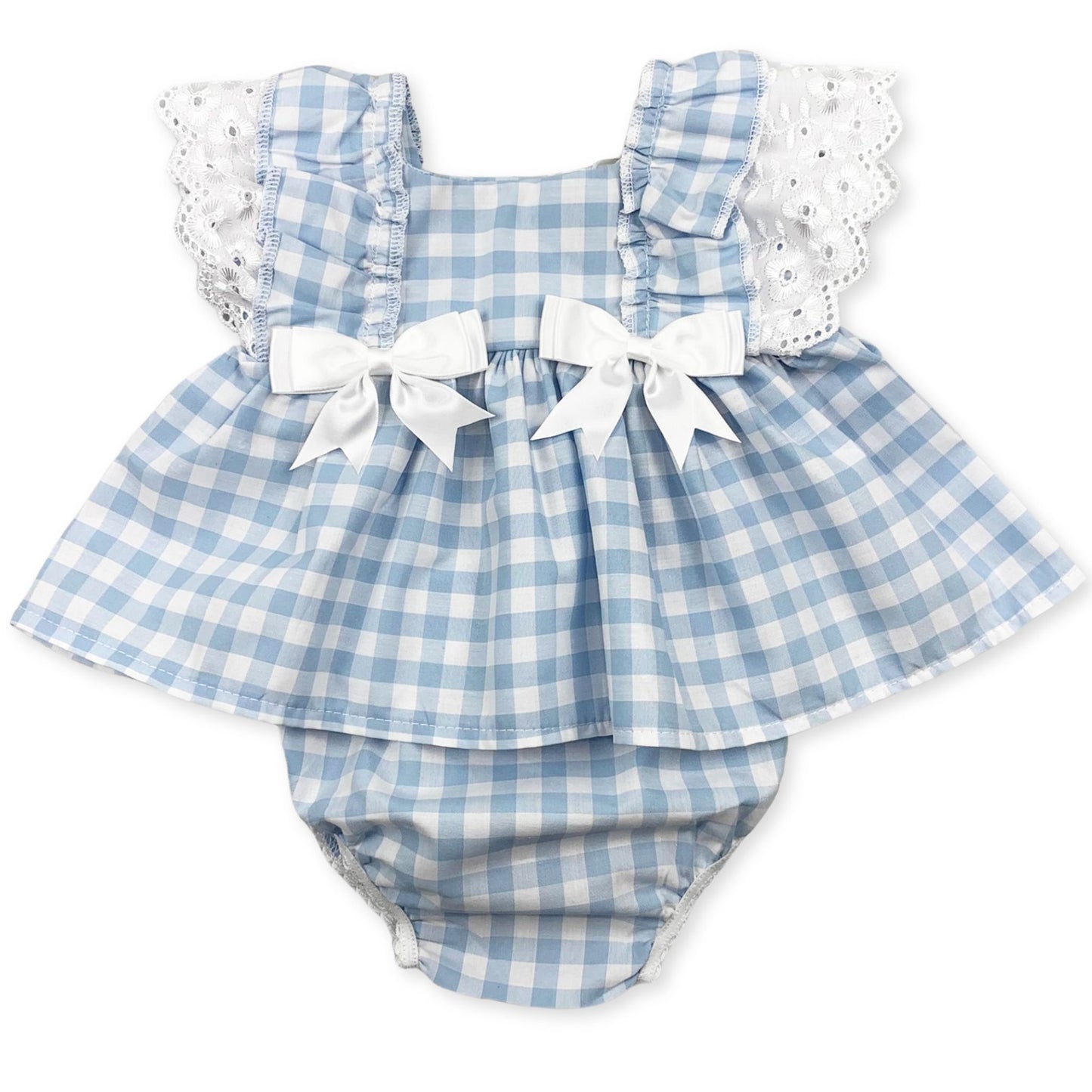 baby girls blue checked summer two piece dress