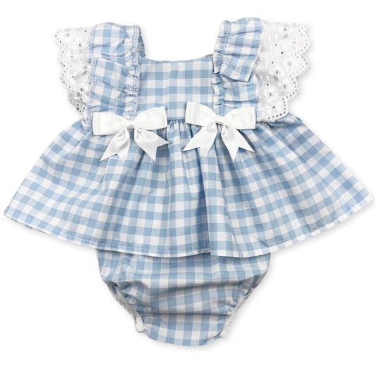 baby girls blue checked summer two piece dress