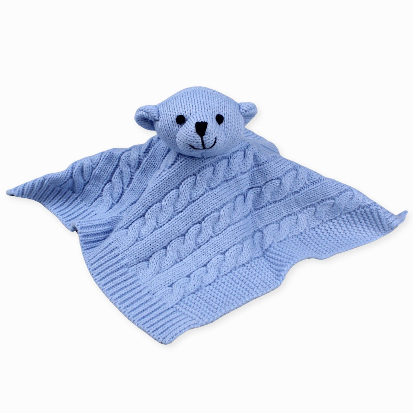 blue knitted comforter bear