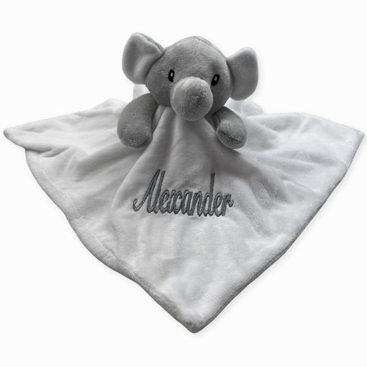 baby unisex white grey elephant personalised