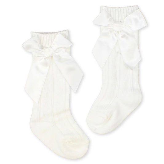 baby girls cream ribbon high knee socks