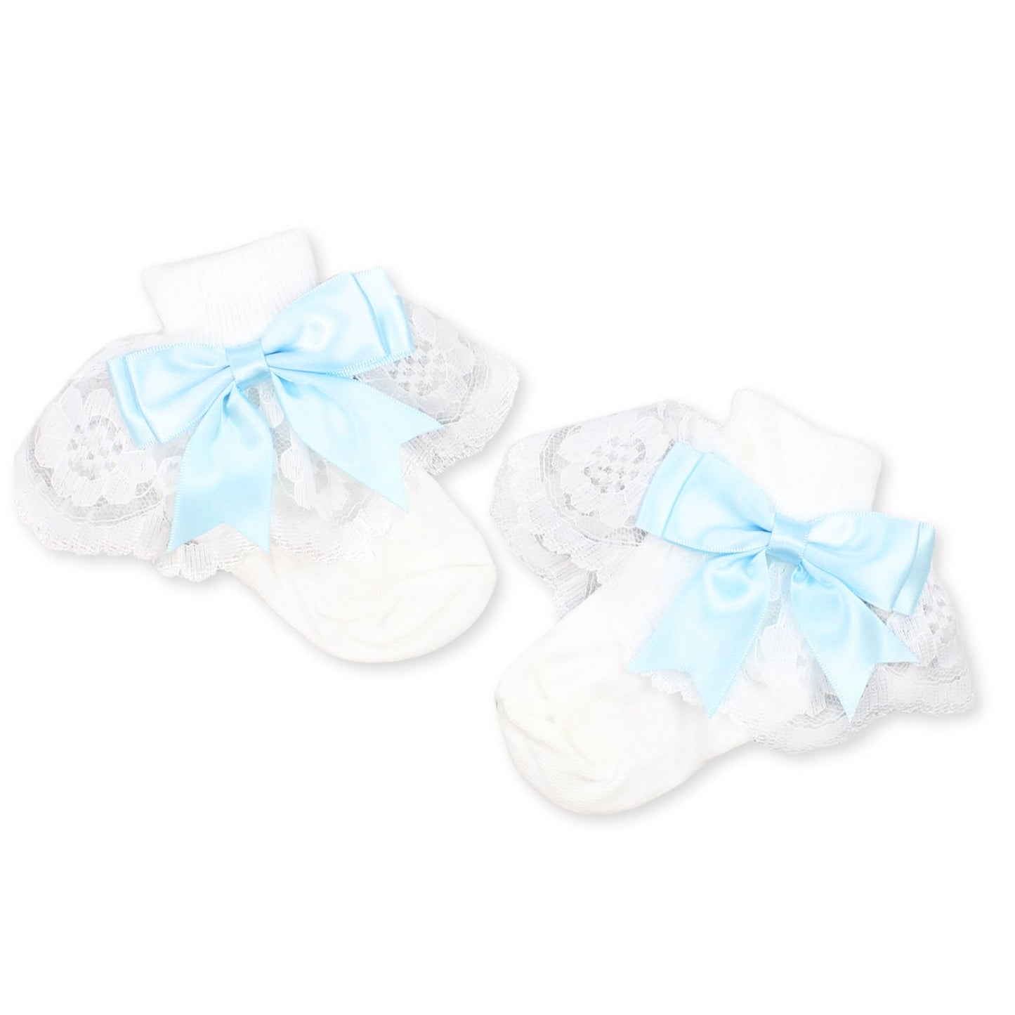baby girl socks blue satin bows fancy