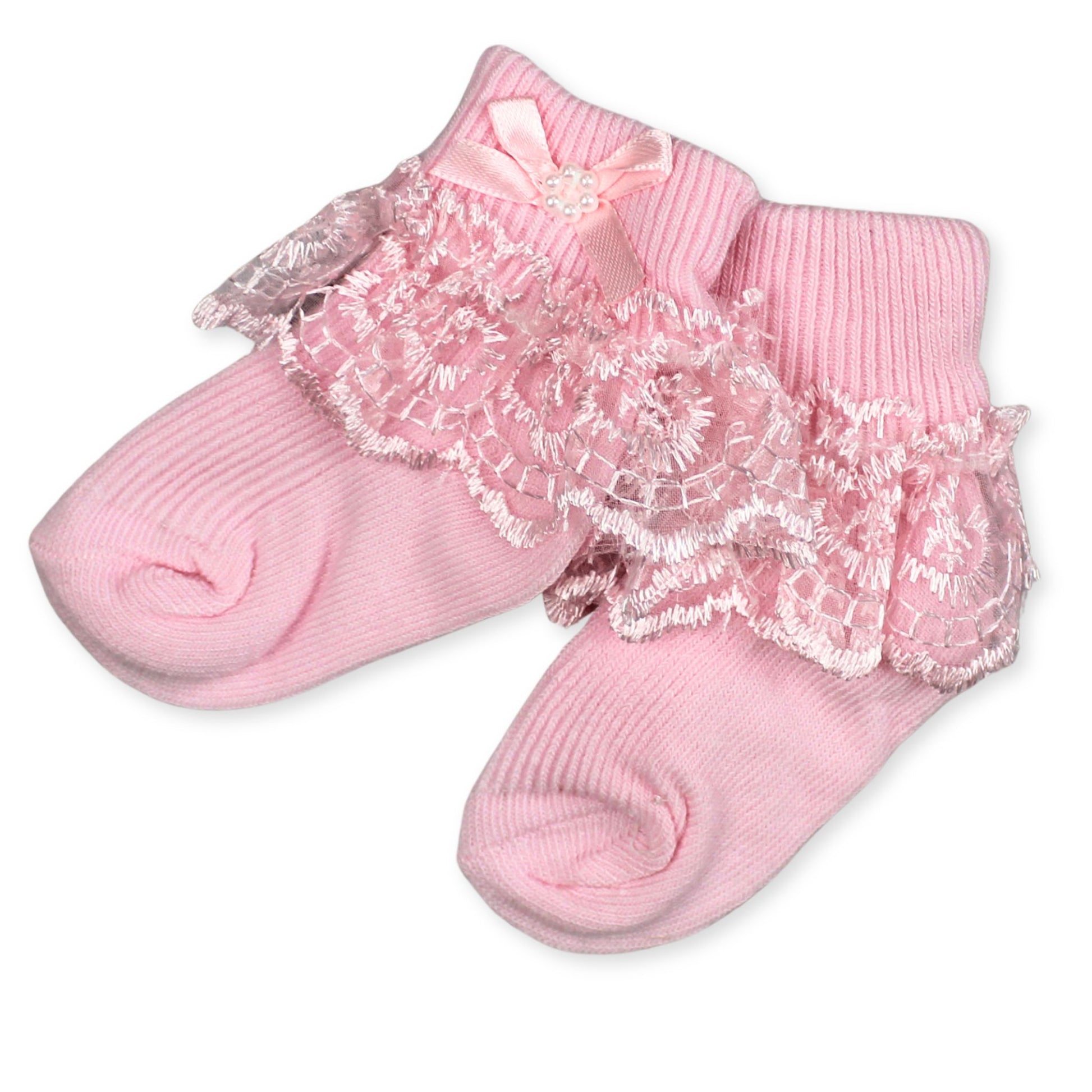 baby girls pink frilly ankle socks