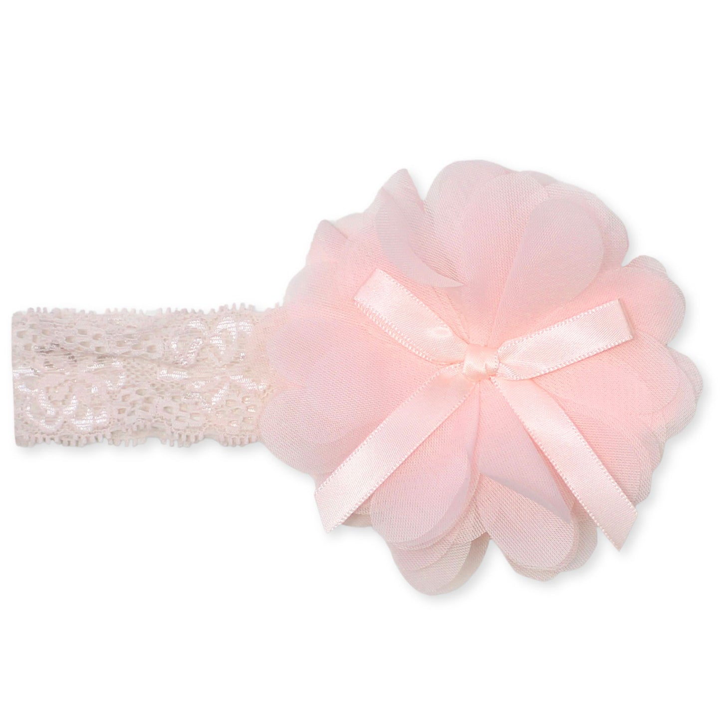 baby girls pink lace headband with flower and bow
