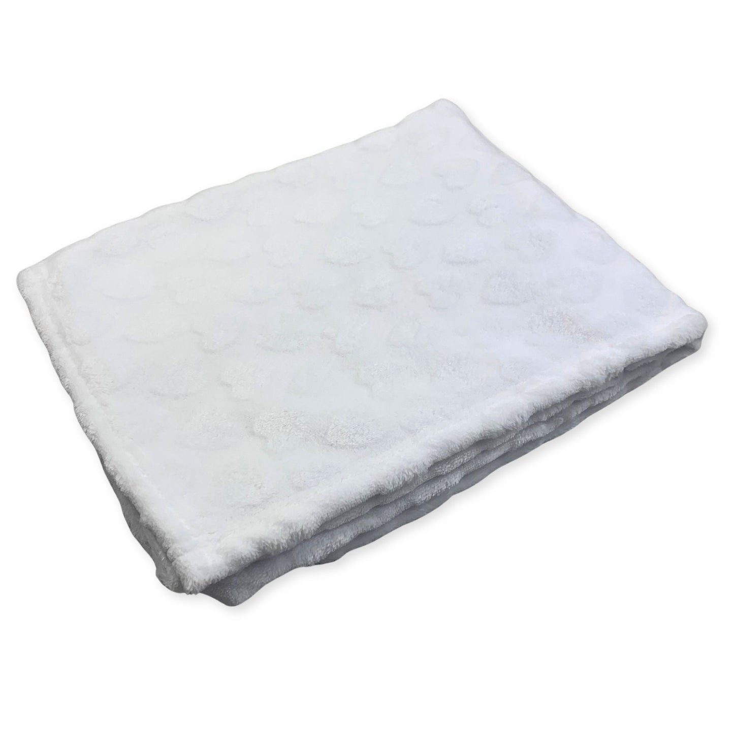heart embossed unisex white baby blanket