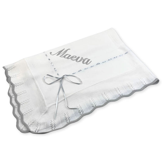 knitted baby personalised shawl