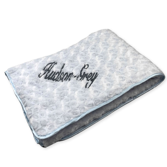 personaliised rose bud blue baby boys blanket