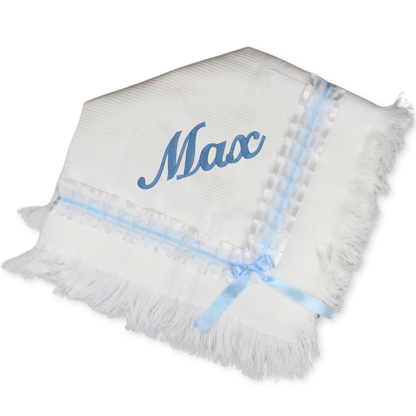 baby boy personalised shawl white and blue